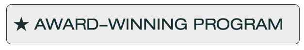 Dark badge with star icon and text “AWARD-WINNING PROGRAM” in uppercase