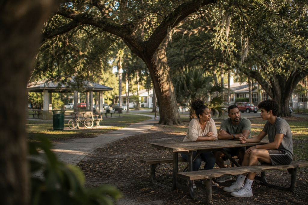 Parents talking with Struggling teen