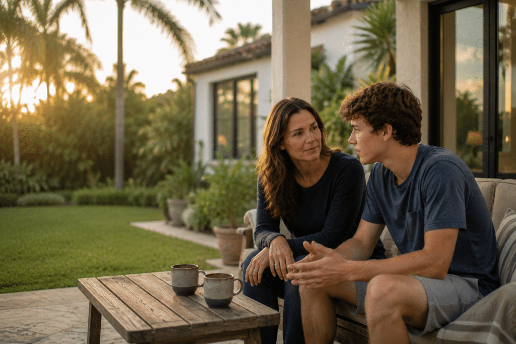 Mother and son discuss treatment options