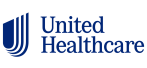 UnitedHealthcare logo: blue shield graphic with stacked lines on the left and blue text on black background