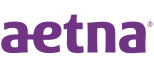 Aetna logo in purple text on black background.