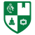 Green shield divided into four quadrants: white lion, notch shape, meditating figure, Celtic knot.